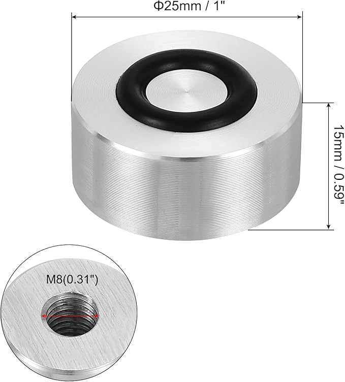 uxcell M8 Thread 25mm / 1" Dia 15mm Thick Aluminum Circle Disc Glass Top Adapter 4pcs Round Solid Table Feet Pad Plate Hardware with Anti-Slip Rubber Ring