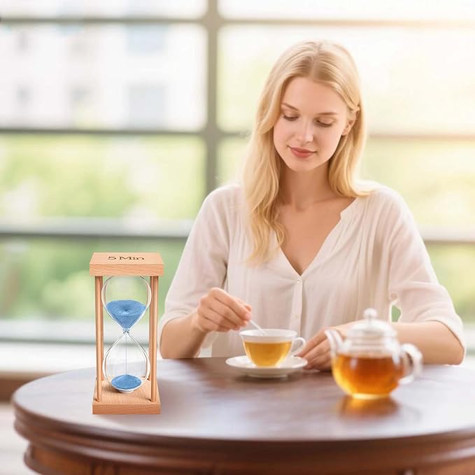 3 Minute Sand Timer, 3 Min Wood Small Hourglass Timer, Blue Sand Clock, Three Min Wooden Hour Glass for Classroom, Sandglass, Reloj De Arena Decorativo, Home, Office, Game, Gift