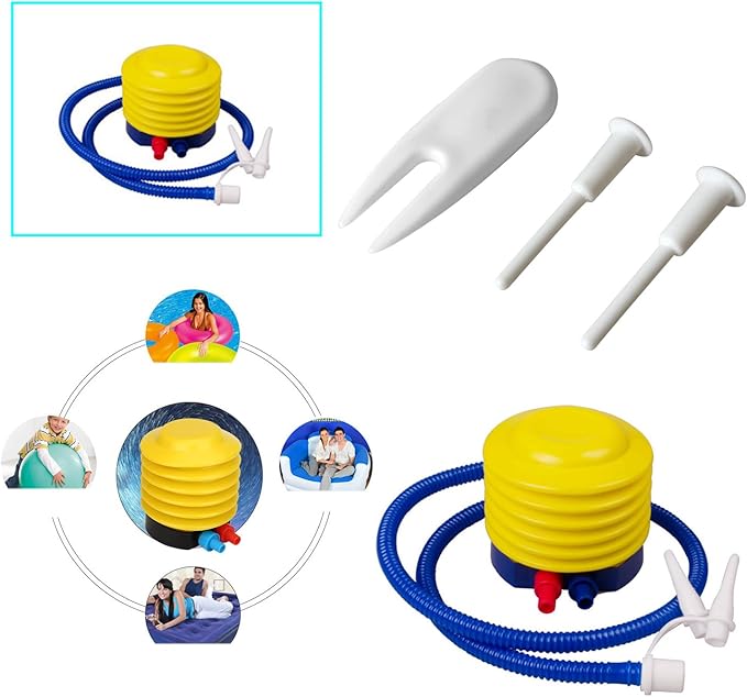 Yoga Ball Pump Exercise Balls Pumps Manual Hand Foot Press Air Inflator with Plug Pin Stopper Adapter Kit for Sports Fitness Balloon Swimming Ring Pool Float Inflatable Bed Pillow Boat Outdoor