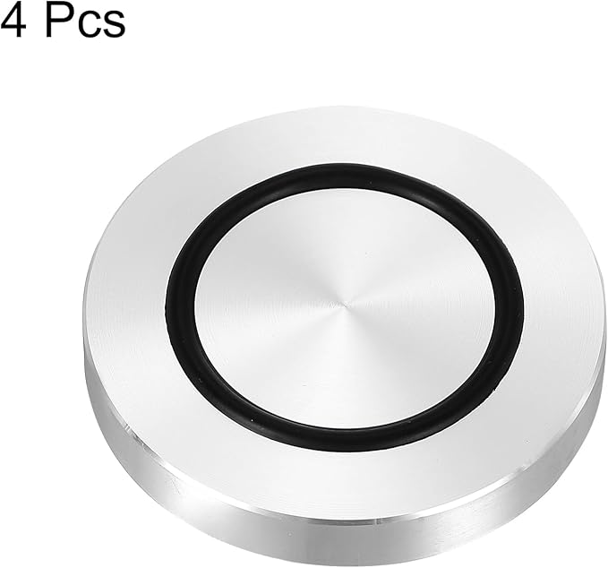 uxcell M8 Thread 60mm / 2.4" Dia 10mm Thick Aluminum Circle Disc Glass Top Adapter 4pcs Round Solid Table Feet Pad Plate Hardware with Anti-Slip Rubber Ring