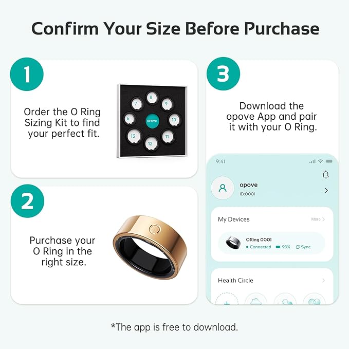 opove O Ring Smart Ring, Fitness Trackers Rings with Sleep/Stress/Heart Rate/Women's Health Monitoring, Comfortable Wearing, Up to 7 Days Using, Fitness Ring for Android & iOS, Rose Gold-Size10