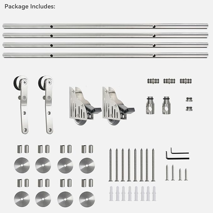 DIYHD 16FT Stainless Steel Sliding Library Ladder Hardware Kit, Bottom Wheel with Brake,300 lbs Capacity, Satin Finish (No Ladder)