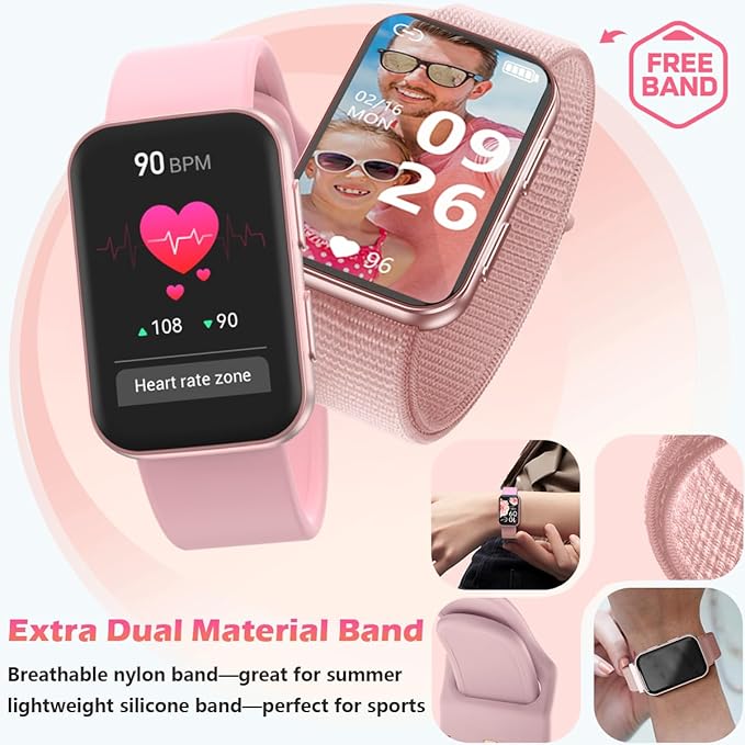 MorePro Health Fitness Tracker with Blood oxy-gen Monitor and 24/7 Heart Rate and Blood Pressure, Sleep Monitor, 120+ Sport Modes Waterproof Fitness Watch for Women Men Android iOS, Pink