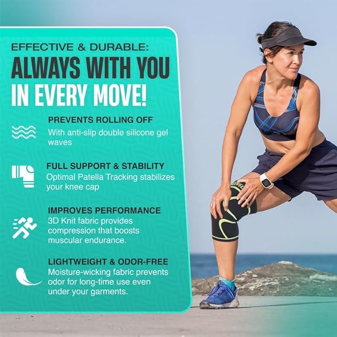 Modvel 2 Pack Knee Brace for Women & Men - Workout Knees Compression Sleeve for Knee Pain Relief Joint Support for ACL, Arthritis, Meniscus Tear Knees Brace for Sports, Rodilleras para Gym Fitness