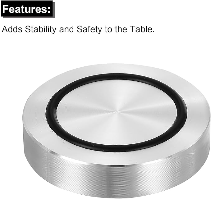 uxcell M8 Thread 55mm / 2.2" Dia 12mm Thick Aluminum Circle Disc Glass Top Adapter 4pcs Round Solid Table Feet Pad Plate Hardware with Anti-Slip Rubber Ring