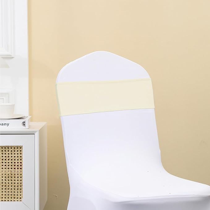 Stretch Spandex Ivory Chair Sashes Bows 50 Pack Universal Chair Bands with Silver Buckle for Wedding Party Engagement Banquets Bridal Shower Events Decorations
