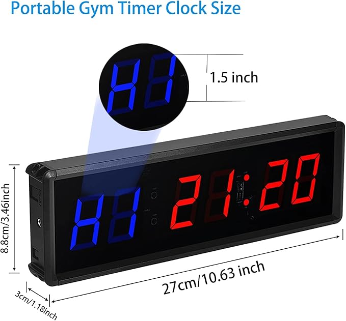 Gym Clock With Remote, 1.5" 1.8" Metal LED Timer, Crossfit Workout Stopwatch, Tabata Countdown for Home