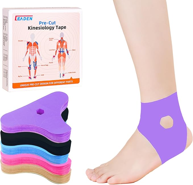 IEADEN Precut Kinesiology Tape for Ankle, 20 Pcs - Ankle Support & Stability, Ankle Pain Relief - Waterproof & Elastic, Breathable Hypoallergenic Latex-Free Tape, Purple