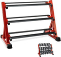 Dumbbell Rack 3 Tier Heavy Duty Weight Organizer Dumbbell Storage Stand Holder 1100lbs Capacity Quick Assembly Dumbbell Weight Storage Rack For Home Gym, Red (Rack Only)