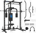 FAGUS Smith Machine Home Gym Power Cage with Pulley System, Space Saving Design Squat Rack with Full Body Strength Training Attachments, PEC Station & Fixed Cable Crossover Optional