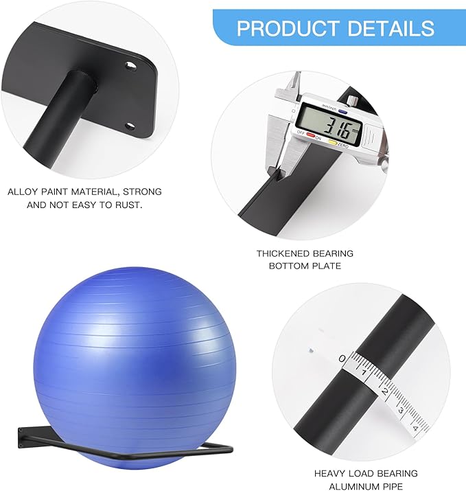 Black Metal Exercise Ball Storage - Wall Mounted for Home or Gyms, Acts as a Yoga Ball Holder