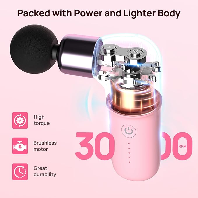 HEYCHY Super Mini Massage Gun, Deep Tissues Percussion Muscle Massager, Compact Sports Travel Massage Gun, Portable Massager Gun for her him, Pink