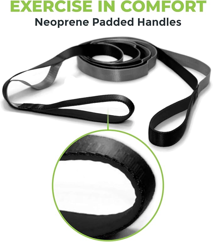 Gradient Fitness Stretching Strap for Physical Therapy, 12 Multi-Loop Stretch Strap 1" W x 8' L, Neoprene Handles, Physical Therapy Equipment, Yoga Straps for Stretching, Leg Stretcher.