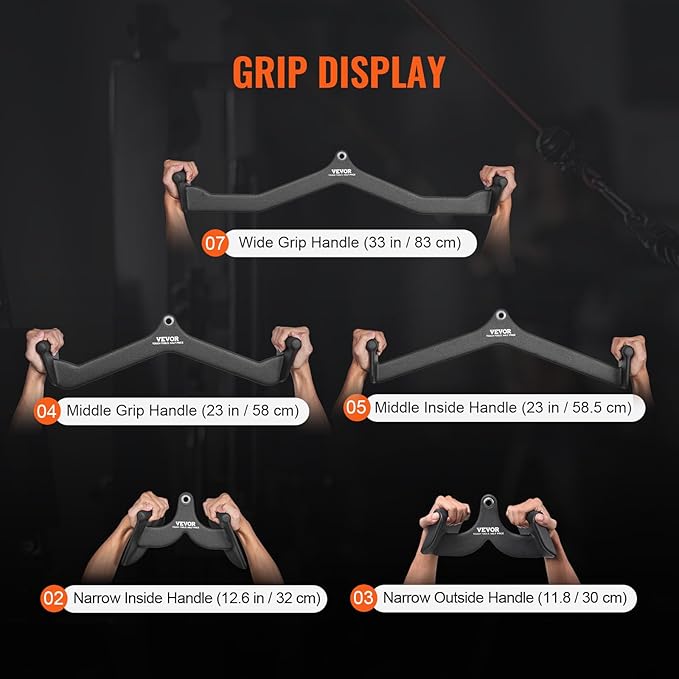 VEVOR LAT Pulldown Attachments, Cable Machine Rowing T-bar V-bar Tricep Pull Down Bar, Back Strength Training Rubber Coated Handle Grip, Bicep Curl Tricep LAT Pulldown Bar for Home Gym Fitness