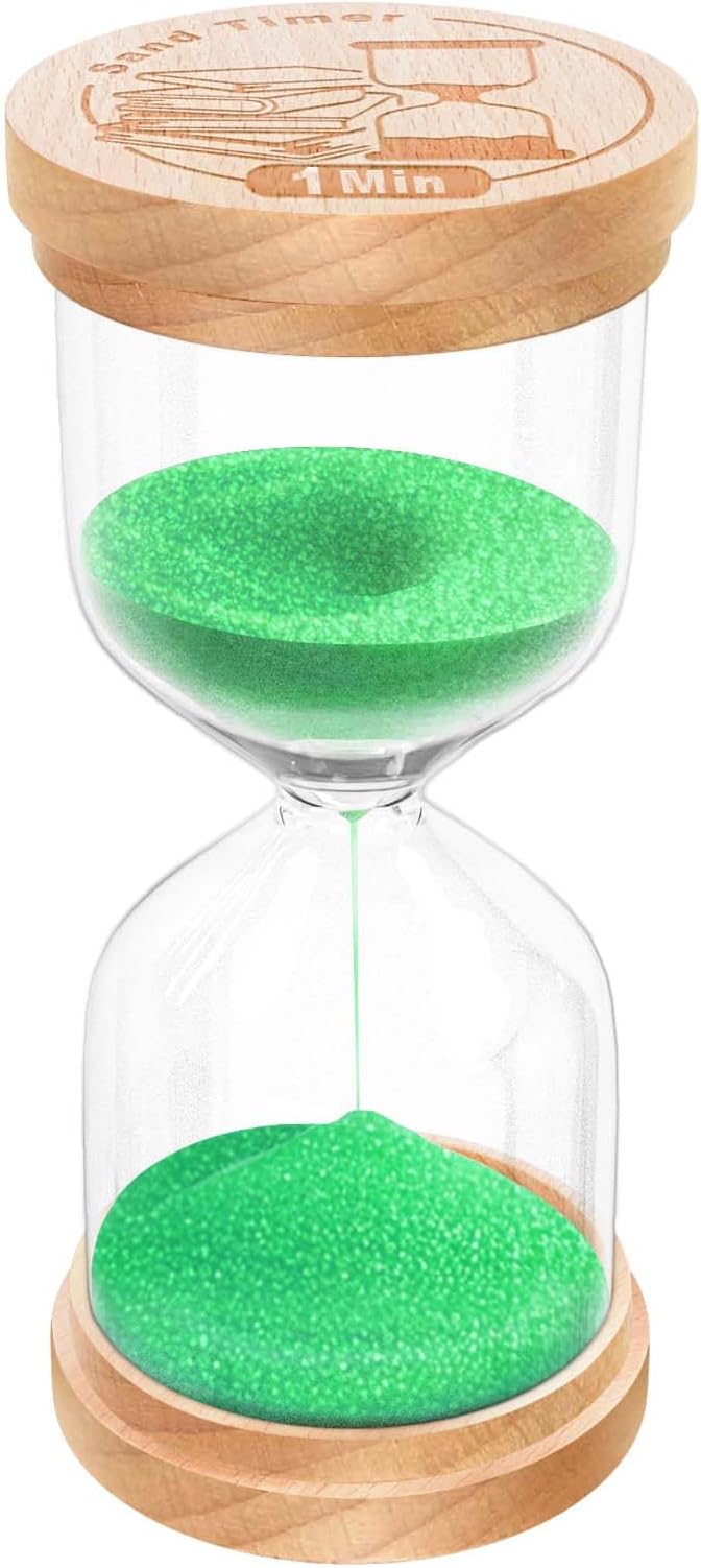 1 Minute Sand Timer, Wooden Hourglass Sand Clock, Small Beech Wood 1 Min Hour Glass, One Minutes Sandglass for Brushing Teeth, Reloj De Arena, Classroom, Game, Kitchen, Home, Office