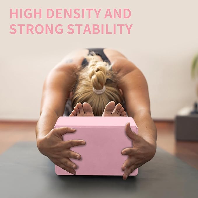 Yoga Block 2 Pack 9"x6"x3", Sturdy Yoga Foam Blocks, High Density & Non Slip Surface for Pilates & Stretching, Fitness Accessories for Stability & Balance