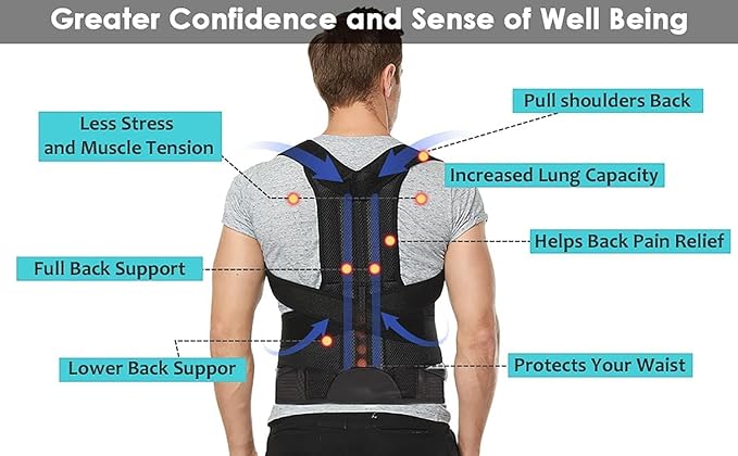 Posture Corrector for Women and Men, Adjustable Back Straightener Posture Corrector,Upper Lower Back Brace Support Belt for Men Women Body Neck Shoulder Trainer (XXXL, Grey)