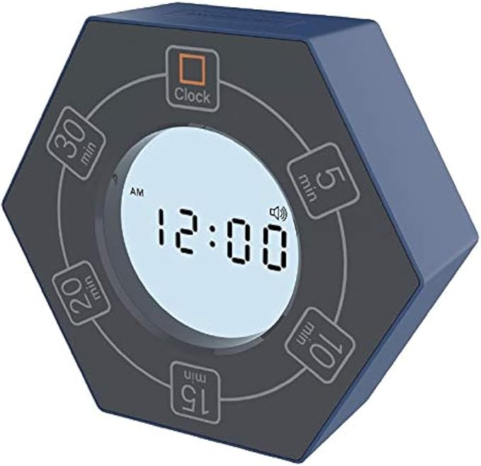 Hexagon Rotating Productivity Clock, Pomodoro Timer with 5, 10, 15, 20, 30 Minute Presets, Timer for People with ADHD (Blue)