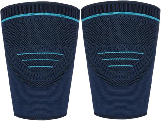 SOLUSTRE 2pcs Sports Compression Leg Sleeves Thigh Band Navy Blue M Breathable Knit Fabric Outdoor Running Leg Support for Men Cycling and Fitness