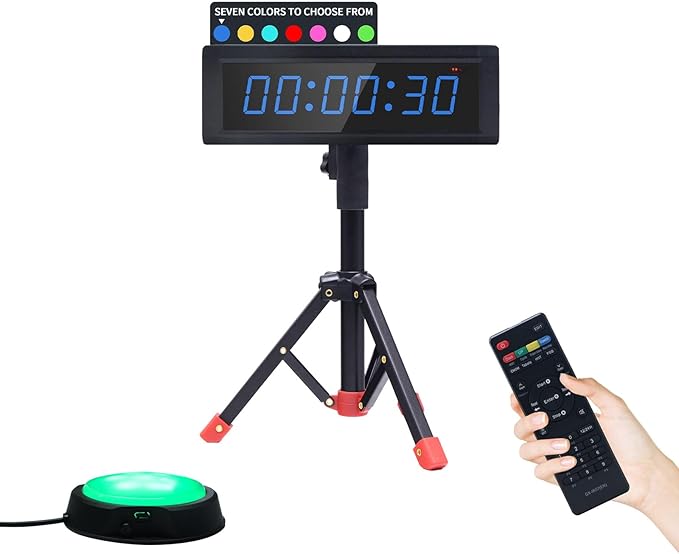 Gym Timer Clock with Remote Control & Push Button,7 RGB Color, Programmable Interval Timer, Countdown/Up Stopwatch,Wall Clock for Home Gym Garage,Portable Training Accessories(Plug-in+Stand)