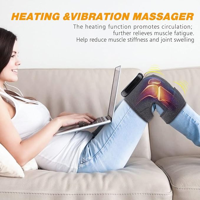 Cordless Knee Massager with Heat Vibration, Knee Heating Pad, Electric Heated Knee Brace Shoulder Heating Pads Elbow Wrap with 3 Heat Levels and Massage Modes