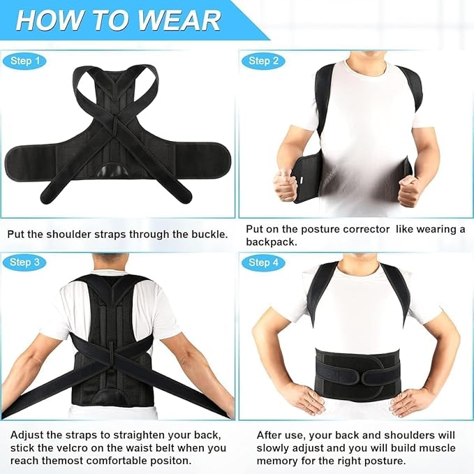 Posture Corrector for Women and Men, Adjustable Back Straightener Posture Corrector,Upper Lower Back Brace Support Belt for Men Women Body Neck Shoulder Trainer (XXXL, Grey)