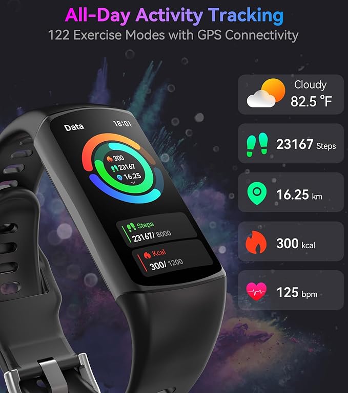 Smart Watch Fitness Tracker with 24/7 Heart Rate, Blood Oxygen Blood Pressure Monitor Sleep Tracker 120 Sports Modes Activity Trackers Step Calorie Counter IP68 Waterproof for Andriod iPhone Women Men