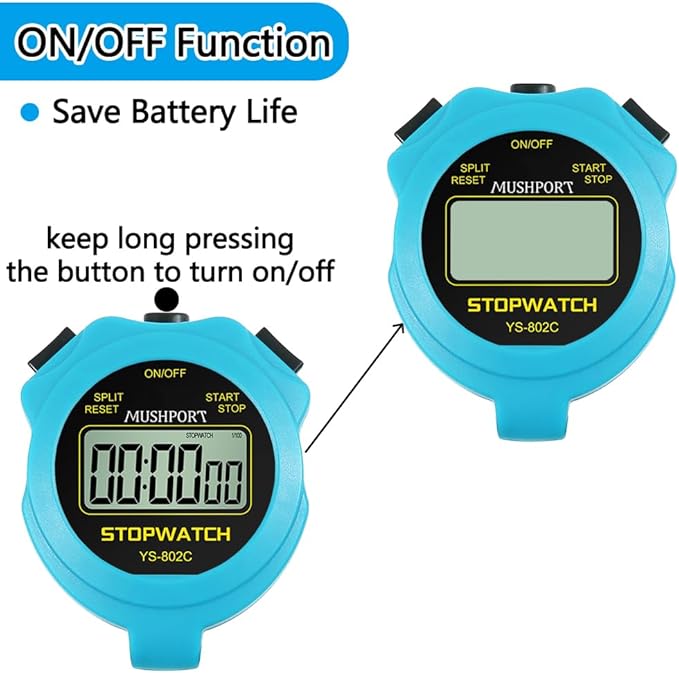 Stopwatch Timer Only Stopwatch Mode, ON/Off Silent Large Display Simple Operation, Without Clock Date Countdown, Digital Stop Watch for Sports Kids Coaches, Blue