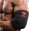 Elbow Sleeves 5mm (1 Pair) - High Performance Elbow Sleeve Support for Weightlifting, Weight Training & Powerlifting - Best Compression Straps - for Men and Women (Large, Black/Red)