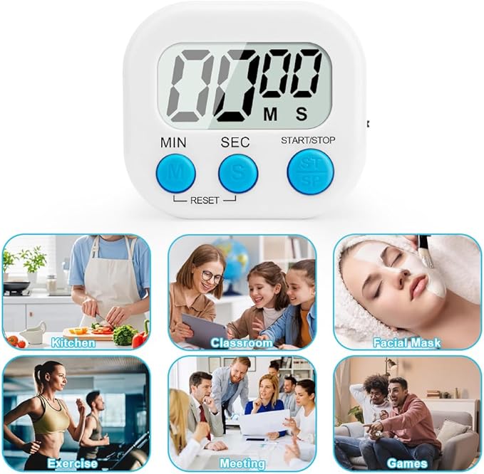 Digital Kitchen Timer, 6 Pcs Classroom Timers for Kids Teacher, Magnetic Countdown Minute Simple Timer for Cooking Study Exercise Game Baking Reading Gym Meeting Work Task (Blue/Green/White)