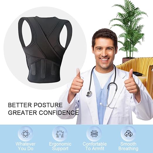 Posture Corrector for Women,Back Brace Adjustable Upper Posture Support, with 3 Thicker Support Ribs, One-Piece Back Design, Spine Alignment & Lower Back Pain Relief (Black, Medium)