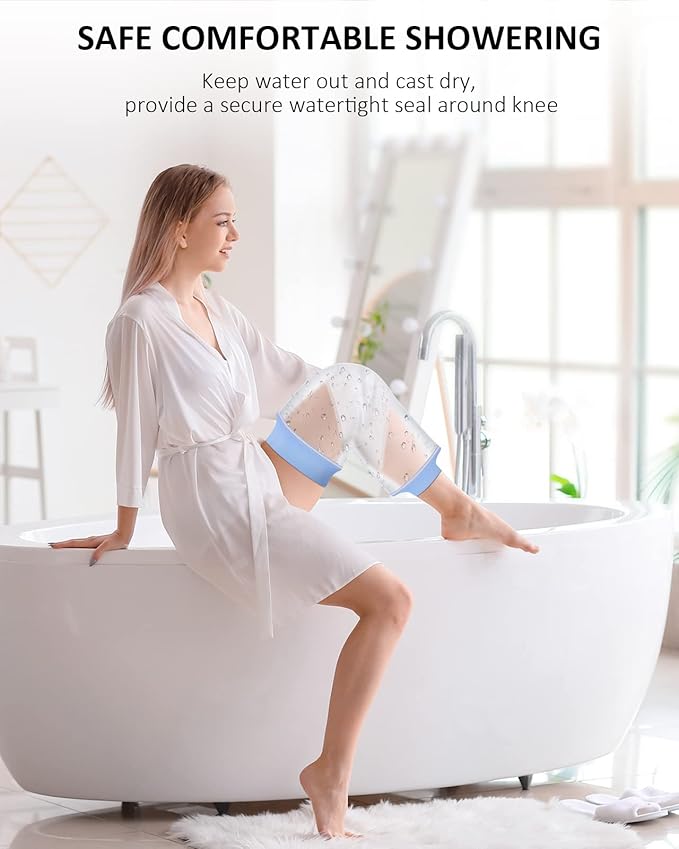 Waterproof Knee Cover for Shower Adult After Surgery, Upgraded Knee Surgery Shower Cover Watertight Cast Protector for Replacement Surgery Wound Burns Broken, Soft Stretchy Reusable
