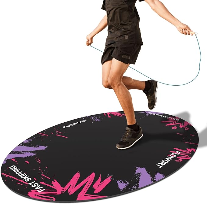 Cheete Jump Rope Mat Large Rubber Exercise Mat Indoor Outdoor Shock Absorbing Mat Non-Slip Oval Design for Floor & Rope Protection, Workout Mats for Home Gym Flooring