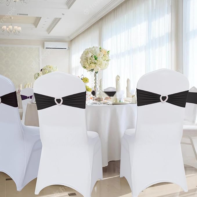 Howhic Pack of 60 Spandex Chair Sashes Bows Stretch Chair Cover Band with Buckle Slider Universal Elastic Chair Ties for Wedding Banquet Party Event Decoration (Black)