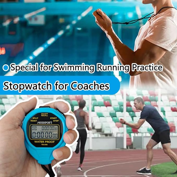 Waterproof Stopwatch Timer 30 Laps/Splits Only Stopwatch Mode, ON/Off Silent Memory Recall Large Display Simple Operation, Digital Stop Watch for Sports Coaches, Blue