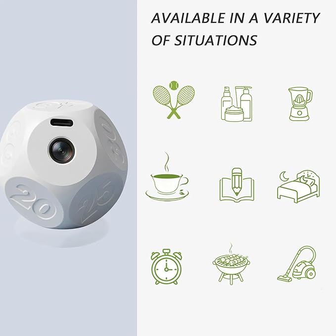 Cube Kitchen Timer - Rechargeable Countdown Timer with 1-3-5-10-15-20-30-45-60-90 Minute Presets for Cooking, Baking, Classroom, Exercise (White)