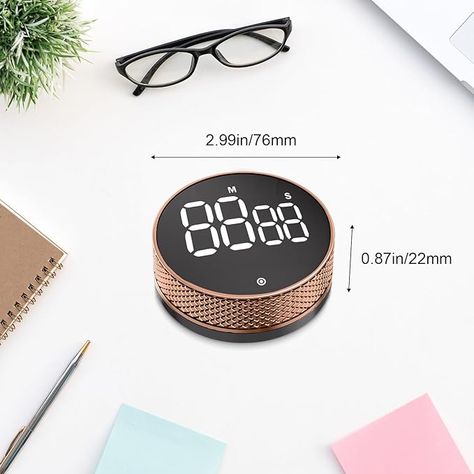 BlueSnail Kitchen Timer with LED Digital Display Smart Efficana for Home Classroom Gym Office, Volume and Brightness Adjustable Productivity Timer (Rose Gold)