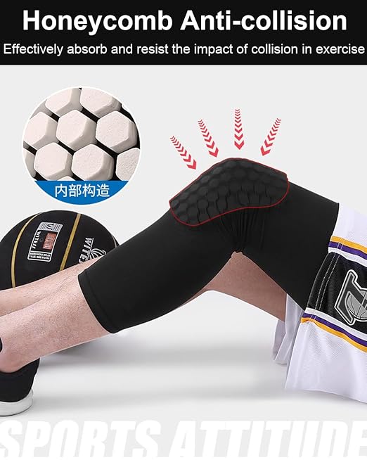 SUJAYU Basketball Knee Pads, 2 Pack Honeycomb Anti Collision Leg Compression Sleeves, Sports Sleeves for Wrestling Football Volleyball Soccer Skating (Small, Black)