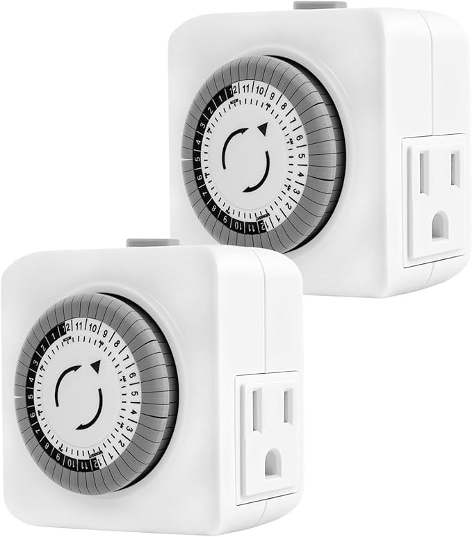 Timers for Electrical Outlets Indoor, 24-Hour Plug-in Mechanical Outlet Timer, 30 Minute Intervals, 3 Prong Light Timers, Daily On/Off Cycle for Christmas Tree, ETL Listed, 2Pack