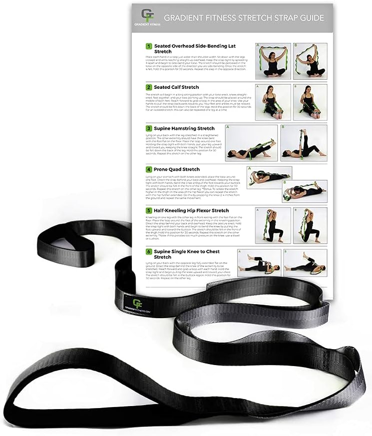 Gradient Fitness Stretching Strap for Physical Therapy, 12 Multi-Loop Stretch Strap 1" W x 8' L, Neoprene Handles, Physical Therapy Equipment, Yoga Straps for Stretching, Leg Stretcher.