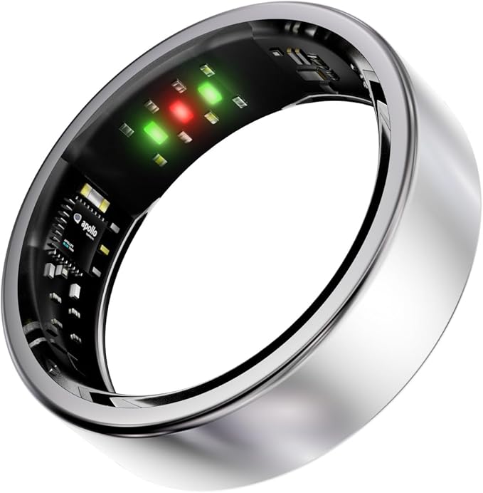 Titanium Smart Ring, Sleep & Activity Tracking Ring with Heart Rate, HRV, Stress Insights, 7-Day Battery Life, No Subscription, IP68 Waterproof, iOS & Android Compatible (Silver, 9)