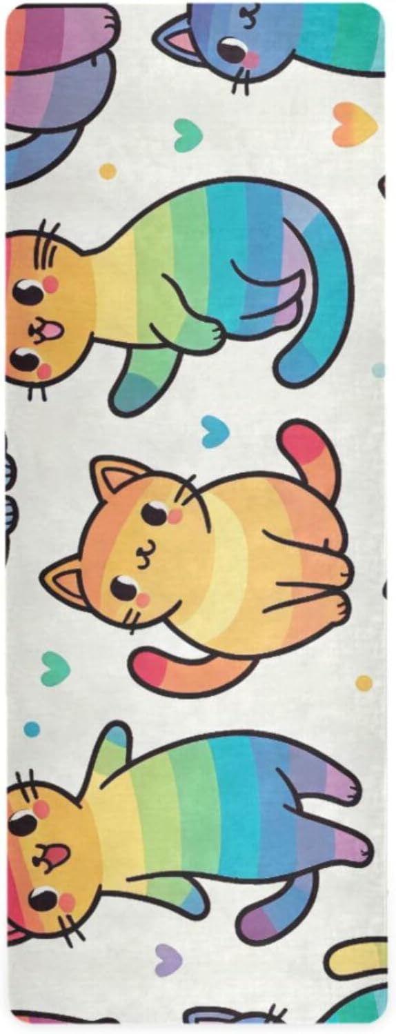 Cute Rainbow Cat Yoga Mat Thick Non Slip Yoga Mat Workout Mat for Men Women, Exercise & Exercise Mat for Home Gym, Yoga, Pilates, Stretching, and Floor