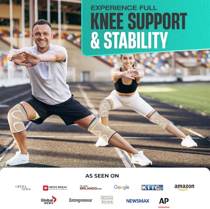 Modvel 2 Pack Knee Brace for Women & Men - Workout Knees Compression Sleeve for Knee Pain Relief Joint Support for ACL, Arthritis, Meniscus Tear Knees Brace for Sports, Rodilleras para Gym Fitness