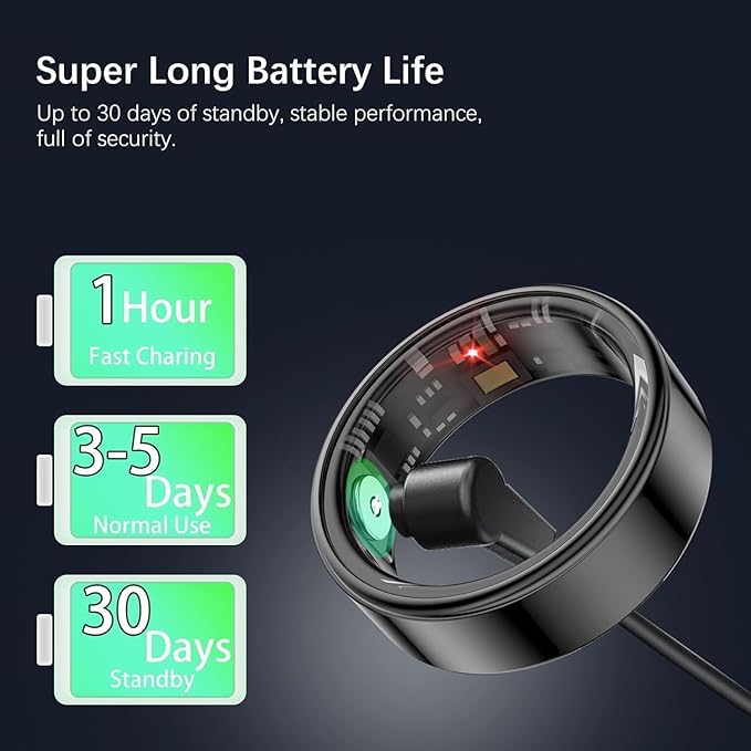 Smart Rings for Women Men, Fitness Ring with Heart Rate, Blood Oxygen, HRV, Stress, Sleep Tracker, Step Tracker, No Subscription Fee, lP68 Waterproof Smart Ring for iPhone & Android (Black 10#)