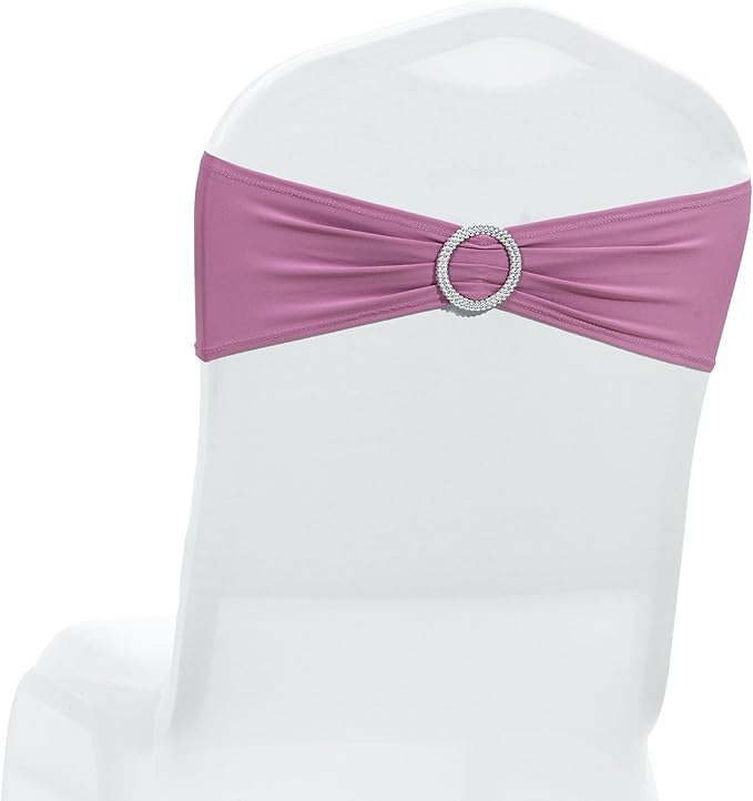MDS Pack of 75 Spandex Chair Sashes Bow Premium Stretch Chair Cover Band with Buckle Slider Universal fits Elastic Dining Chair Ties for Wedding Party Banquet Events Decoration - Dusty Pink
