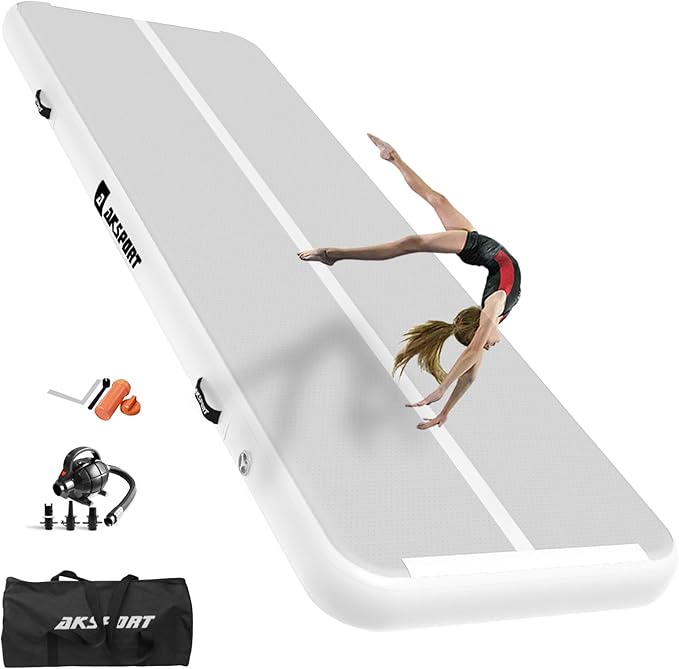 AKSPORT Gymnastics Air Mat Tumble Track Tumbling Mat Inflatable Floor Mats with Air Pump for Home Use/Tumble/Gym/Training/Cheerleading/Parkour/Beach/Park/Water