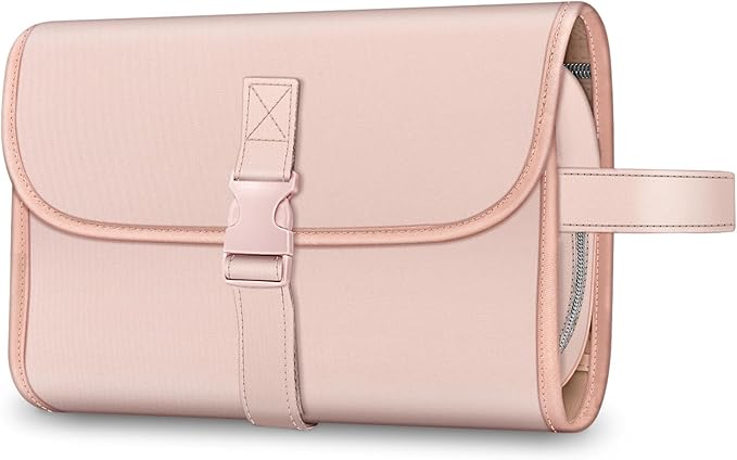 Fintie Portable Toiletry Cosmetic Travel Bag, Large Water Resistant Hanging Makeup Organizer Storage Pouch Case for Women Girls, Pink