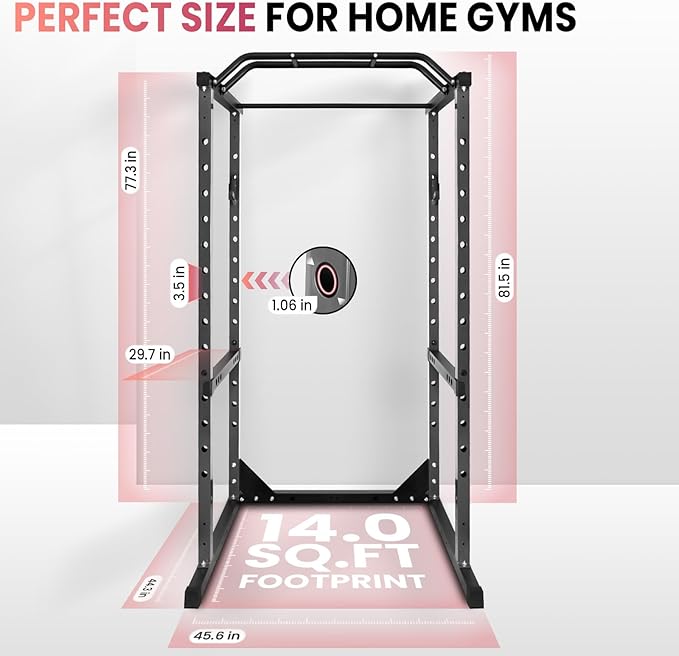 44.3'' x 45.6'' x 81.5''Versatile Power Cage, 1200 LBS Adjustable Weight Cage, Squat Rack with More Training Accessories for Home Gyms (Black, 81.8)