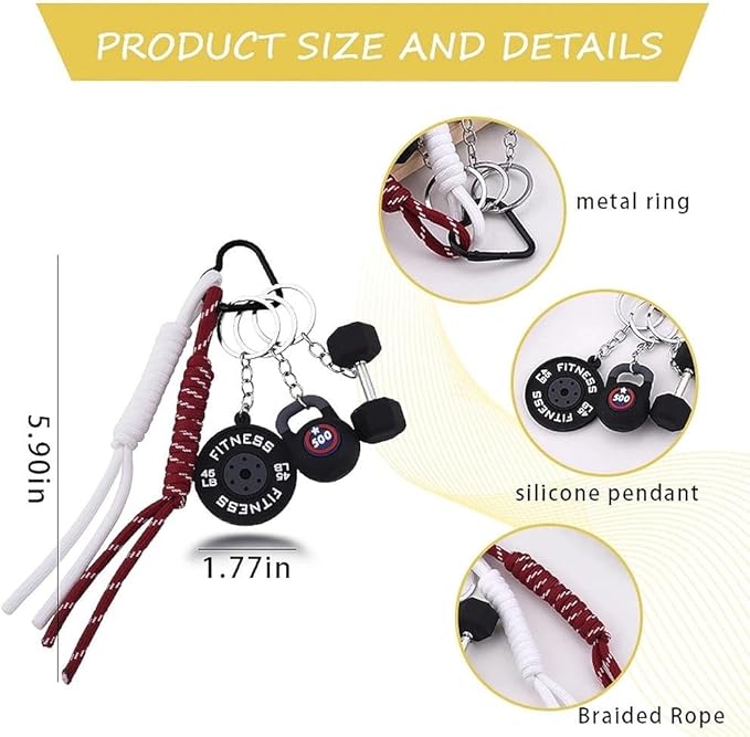 Fitness Gym Keychain Mini Dumbbell Weight Plate Sport Bottle Charm Motivational Gift for Gym Lovers Coaches Women Men