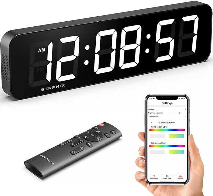 15.2" Large Digital Wall Clock, Customizable RGB Color, App and Remote Control, 6-Digit LED Clock with Seconds, Alarm, Countdown, Stopwatch, Timer Clock for Home Gym Living Room Office Garage Decor